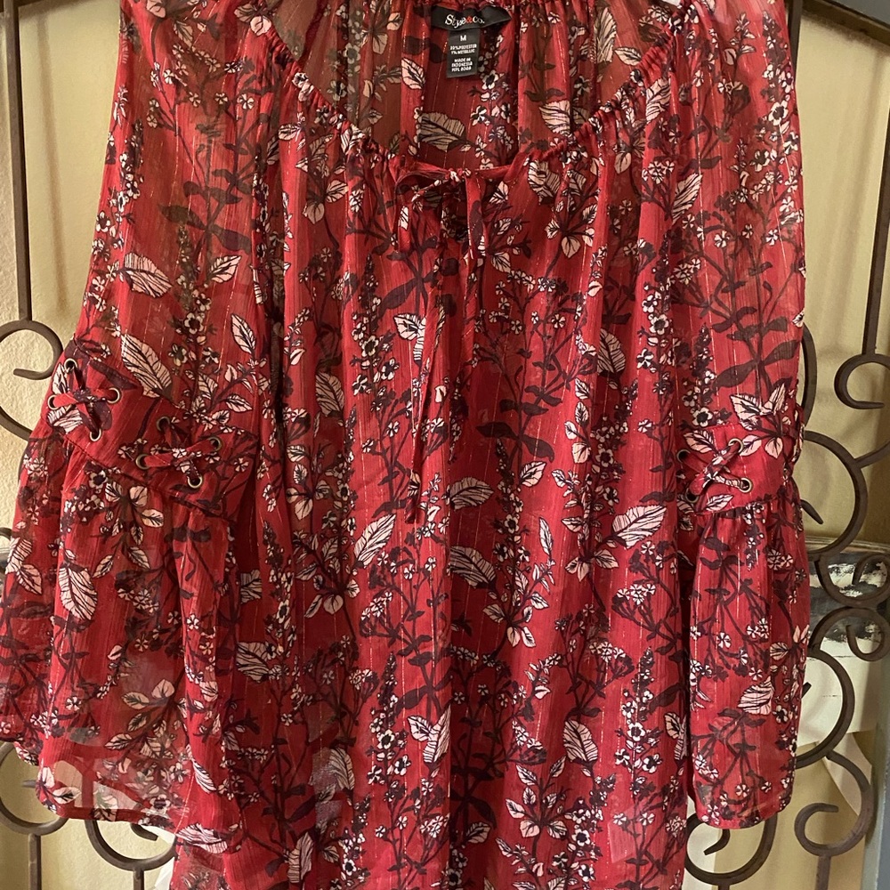 Style &Co burgundy blouse.